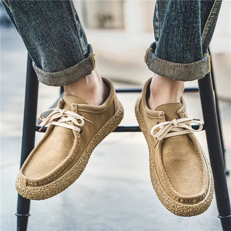 Retro casual men luxury brown suede leather loafers comfor soft sole driving shoes walking sneakers spring autumn moccasin