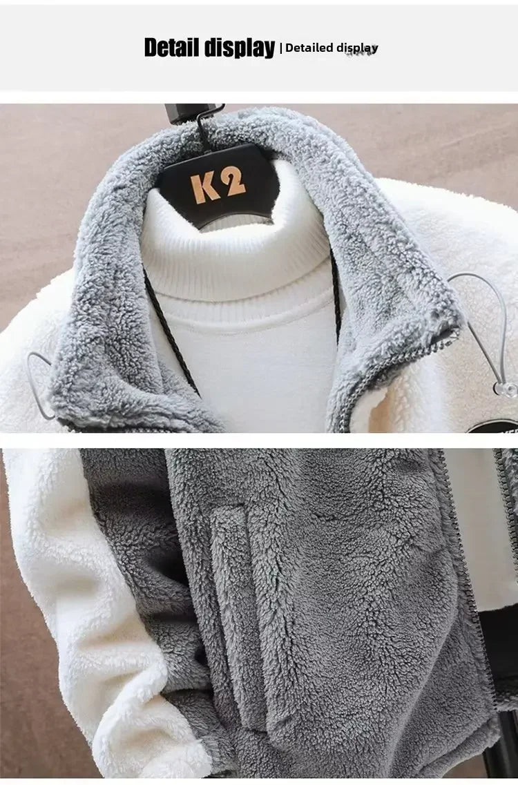 Thickened Fleece-lined Warm Men's Jacket Cotton Coat Woolen Material For Winter Season Stylish Comfortable Outerwear