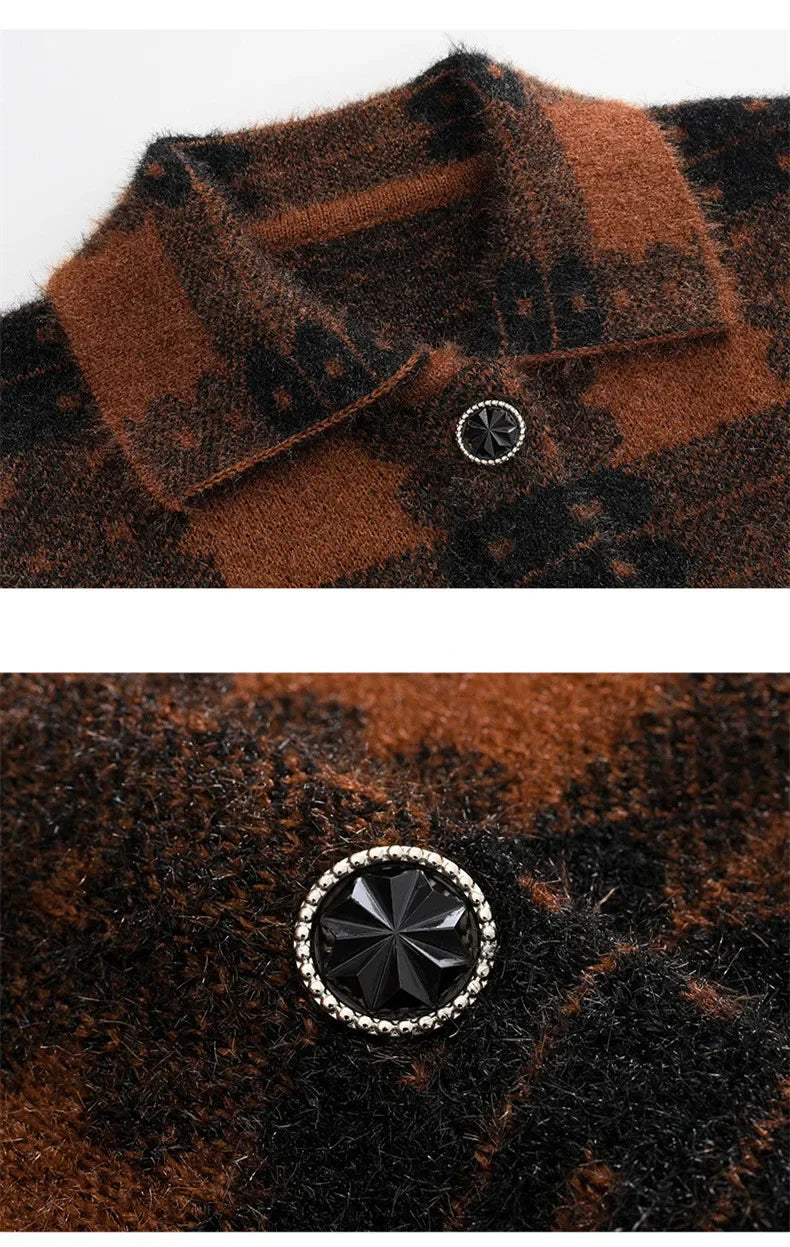 Casual Plaid Autumn Winter Clothes Middle Aged Mother Sweaters Knitwear Thicken Grandma Warm Woolen Coat Women Cardigan A372