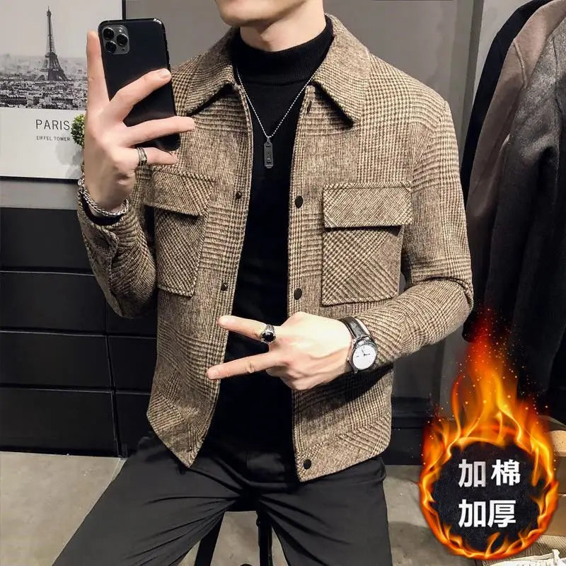 Trendy Autumn and Winter New Men's Jacket Fashionable Jacquard Tweed Style Casual Lapel Closer Fit For Leisure Casual Scenes