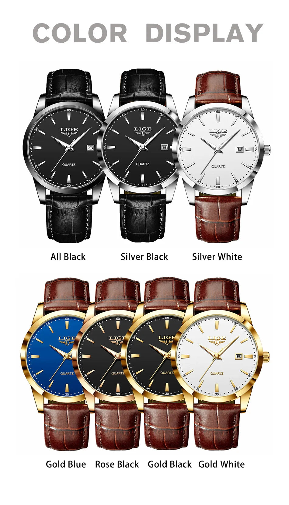 LIGE Luxury Watch Man Fashion Leather Military Sports Waterproof Men's Watch Quartz Calendar Original Men's Watches Reloj Hombre