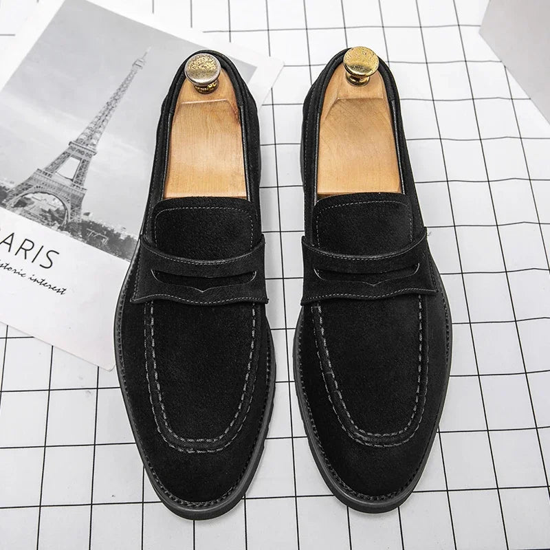 Fashion Loafers Men Shoes Classic Versatile Business Casual Everyday Square Toe Stitches Faux Suede Solid Color Dress Shoes