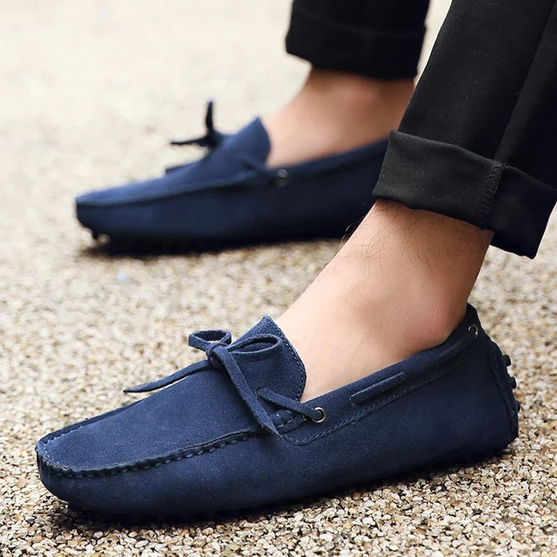 Loafers Men Handmade Leather Shoes Casual Driving Flats Slip-on Moccasins Boat Shoes Plus Size Lace-up lazy bean shoes