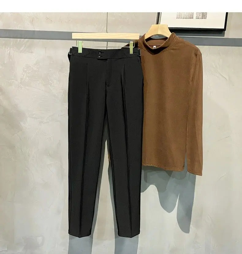 Pants Men Pleated Suit Pants Korean Fashion Ankle Length Streetwear Casual Pants Men Business Wear Trousers 2023 New Brand E84