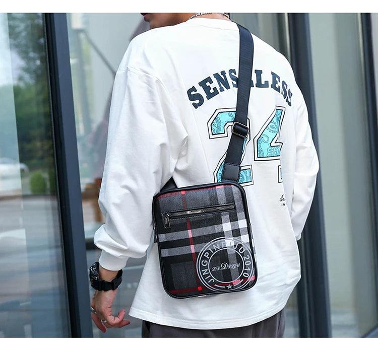 Men's Small Bag Handbag Business Style PU Leather Male Crossbody Bag Phone Bag Vintage Pattern Design Men's Handbag Shoulder Bag