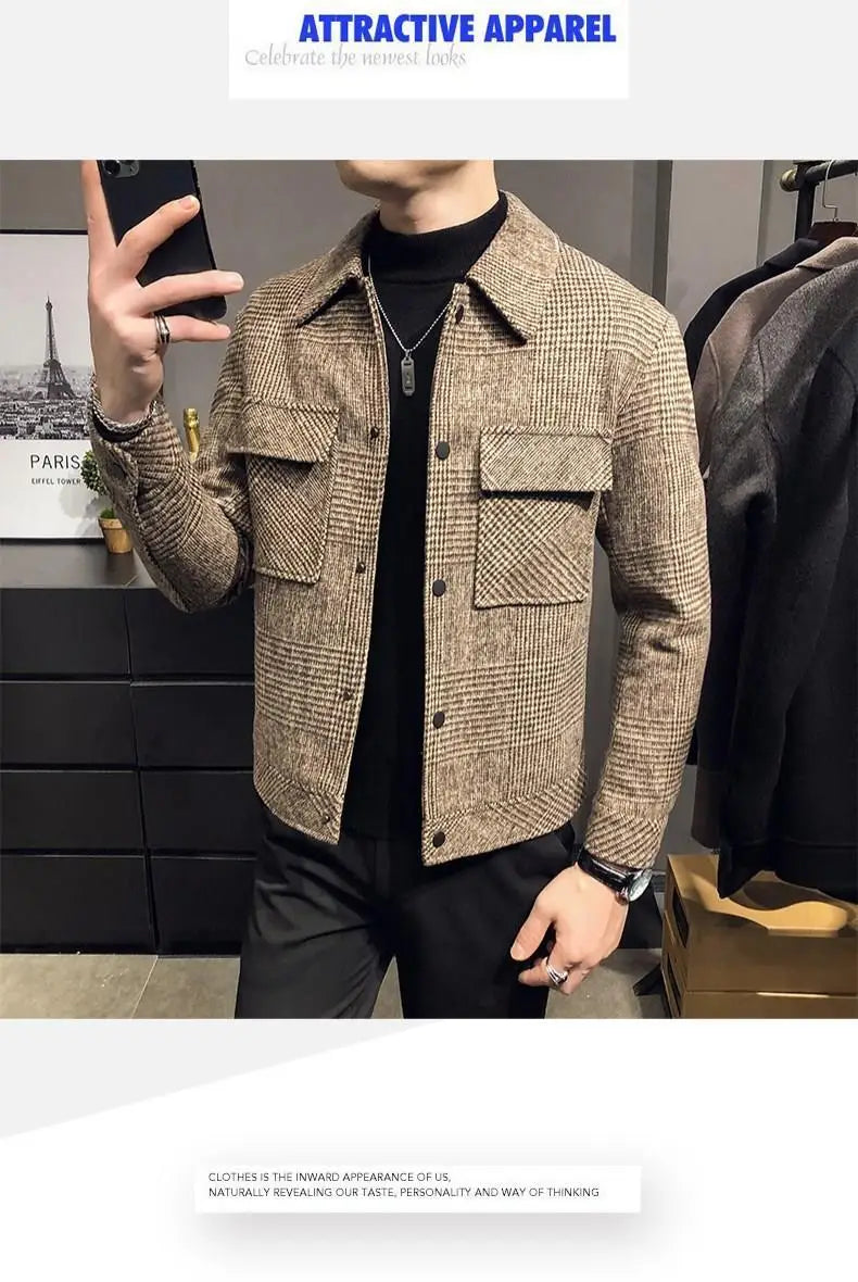 Trendy Autumn and Winter New Men's Jacket Fashionable Jacquard Tweed Style Casual Lapel Closer Fit For Leisure Casual Scenes