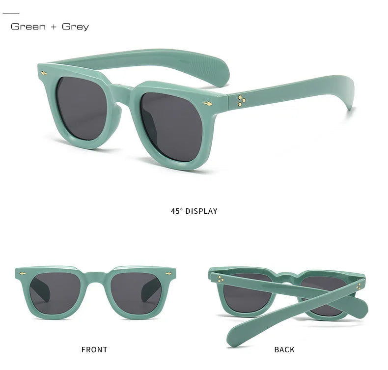 JNPCXI Small Square Women Rivets Decoration Sunglasses Gradient Jelly Tea Retro Punk Men Sun Glasses Shades UV400