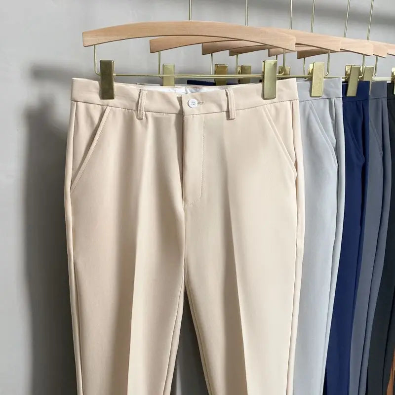 Suit Pants Men Leisure Straight Drape Korean Classic Fashion Business Casual Formal Wear Nine Point Solid Trousers Male H171