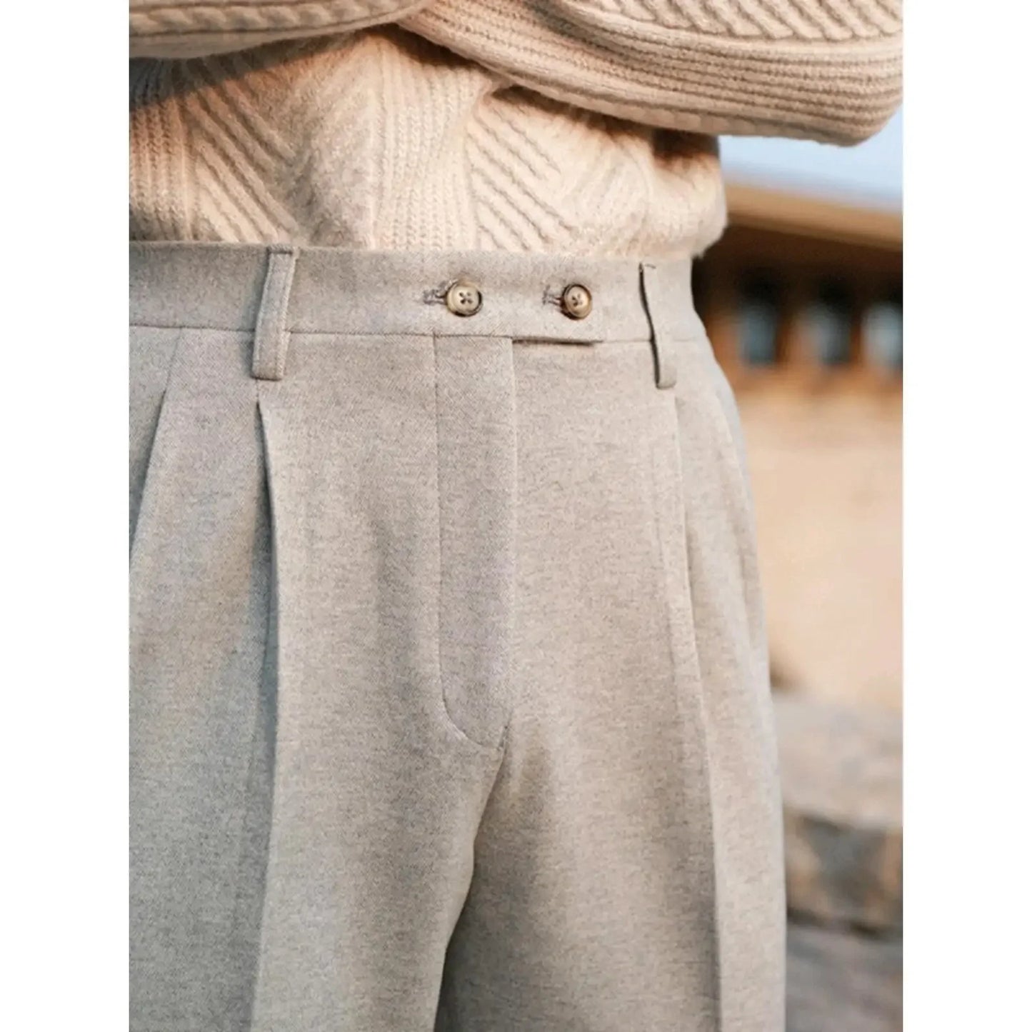 Casual High-Waisted Straight-Leg Woolen Trousers Thick Warm Versatile British Style Autumn Winter New Men's Suit Pants