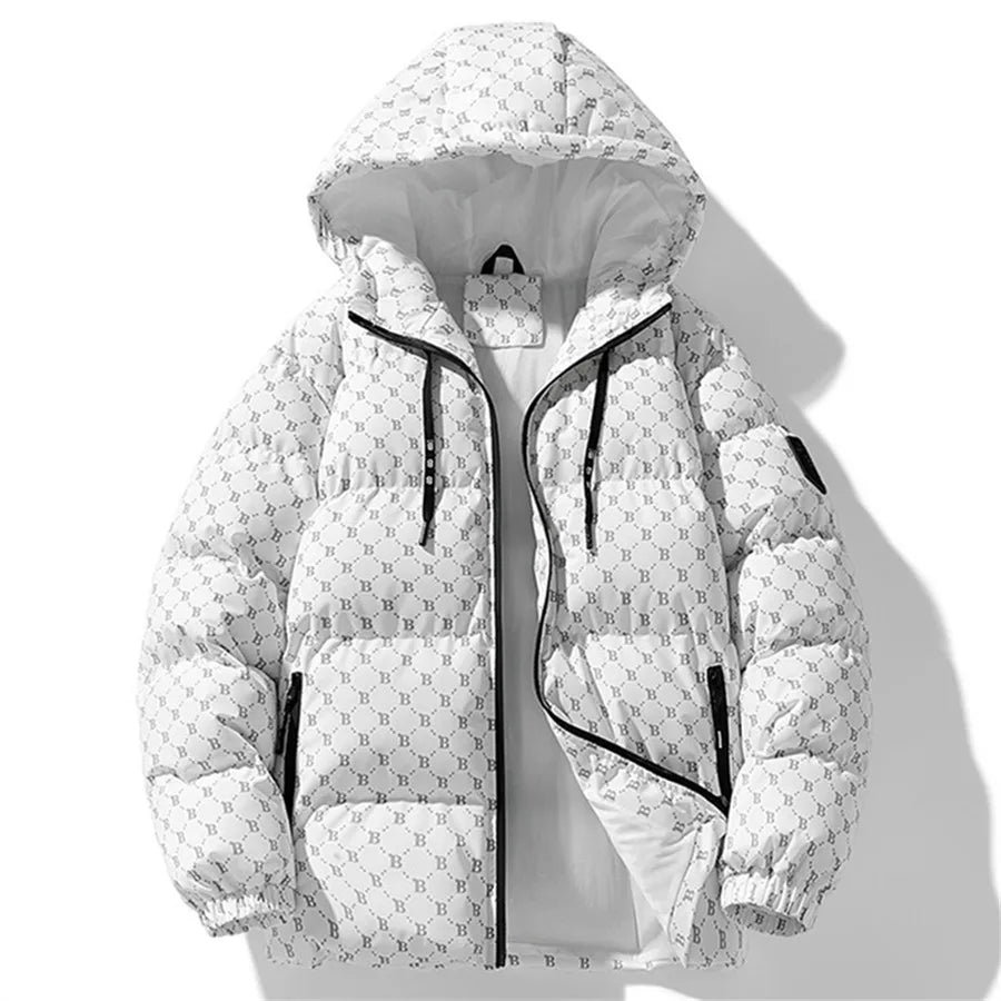 Men's Winter Warm Jacket Thick Cotton Padded Hooded Overcoat Letter Printed Parkas Men's Clothing Fashion Coat Oversize 5XL