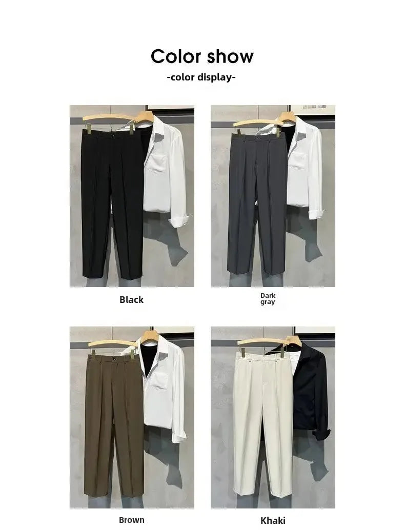 Men's Casual Half-High Waist Slim-Fit Suit Pants Spring Autumn Business No Ironing Required Fashionable Nine-Foot Length