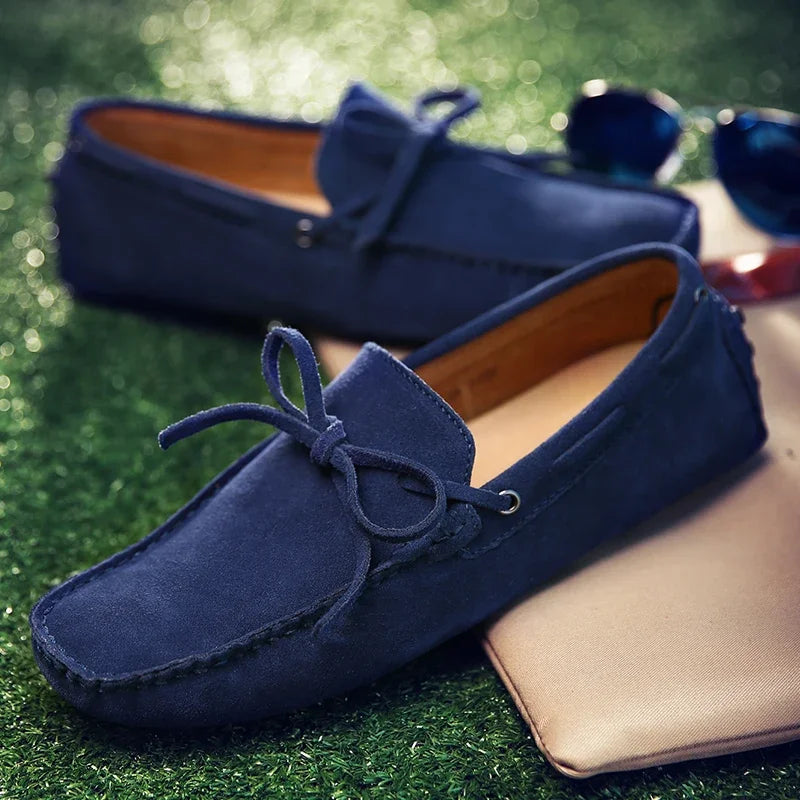 Loafers Men Handmade Leather Shoes Casual Driving Flats Slip-on Moccasins Boat Shoes Plus Size Lace-up lazy bean shoes