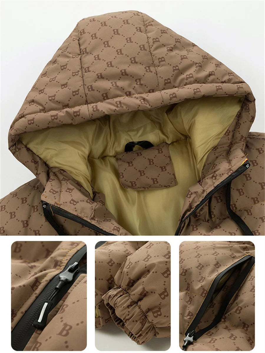 Men's Winter Warm Jacket Thick Cotton Padded Hooded Overcoat Letter Printed Parkas Men's Clothing Fashion Coat Oversize 5XL