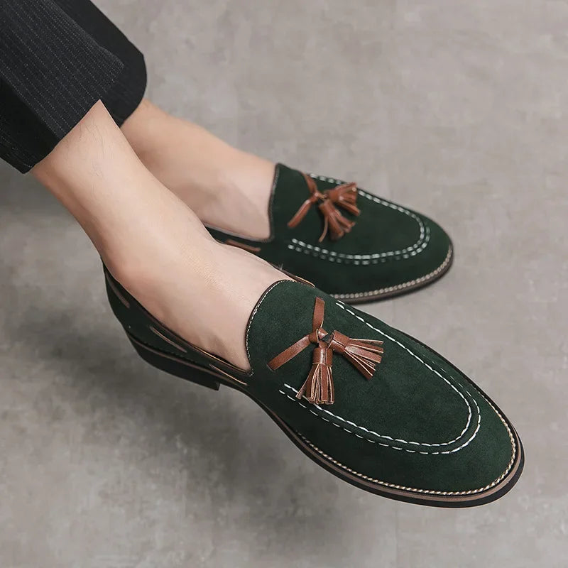 Men's Casual Shoes Suede Genuine Leather Mens Fashion Slip-on Party Wedding Tassels Loafers Men Comfortable Driving Flats New