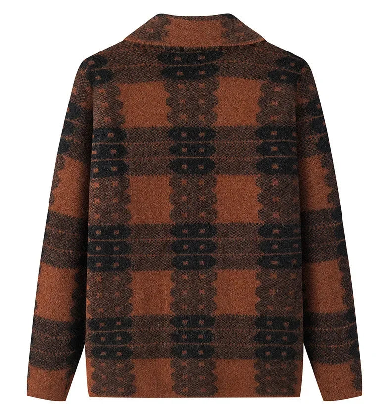 Casual Plaid Autumn Winter Clothes Middle Aged Mother Sweaters Knitwear Thicken Grandma Warm Woolen Coat Women Cardigan A372