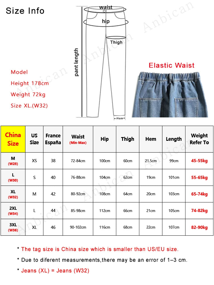 Men's Winter Pants Fleece-lined Straight Jeans Korean Fashion Elastic Waist Semi-Wide Baggy Denim Pants Thick Warm Jean Trousers