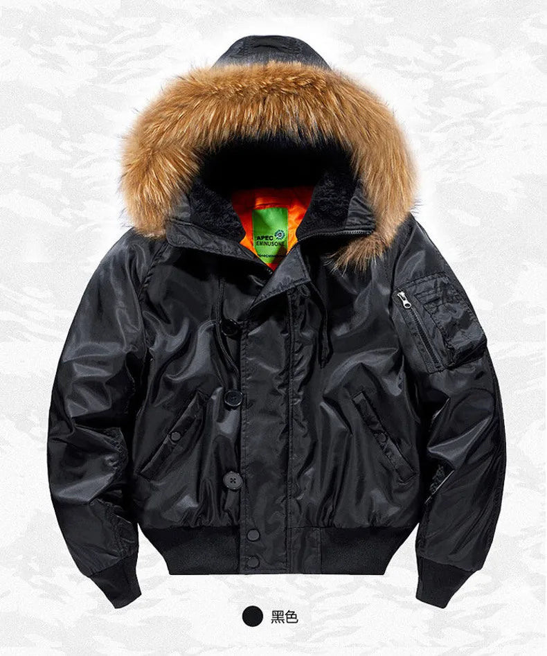 Military Fur Collar Hood Warm Tactical Bomber Winter Jackets Men Hooded Male Outwear Coats Windproof Flight Pilot Jackets  S-2XL