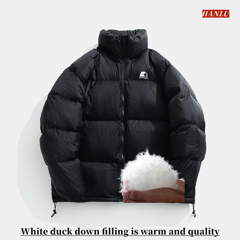 HanLu New Men Down Jacket Women 2022 Winter Fashion Warm Outerwear Duck Down Filled With Zipper Stand Collar Thick Coats Unisex