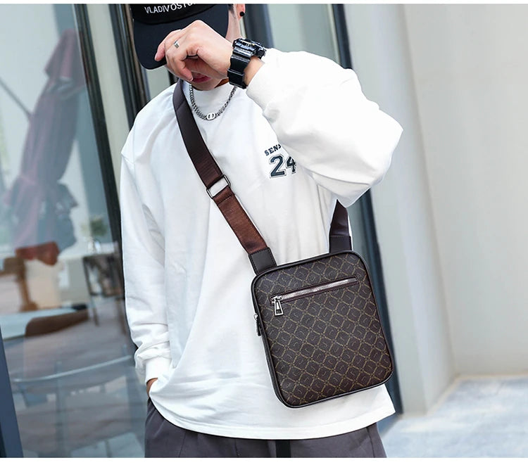 Men's Small Bag Handbag Business Style PU Leather Male Crossbody Bag Phone Bag Vintage Pattern Design Men's Handbag Shoulder Bag