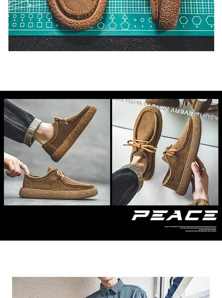 Retro casual men luxury brown suede leather loafers comfor soft sole driving shoes walking sneakers spring autumn moccasin