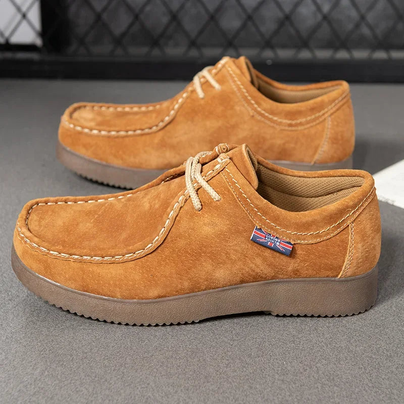 Autumn Men Casual Shoes Suede Leather Work Shoes Male Lace-up Flats Sneakers Platform British Business Party Dress Shoes 38-44