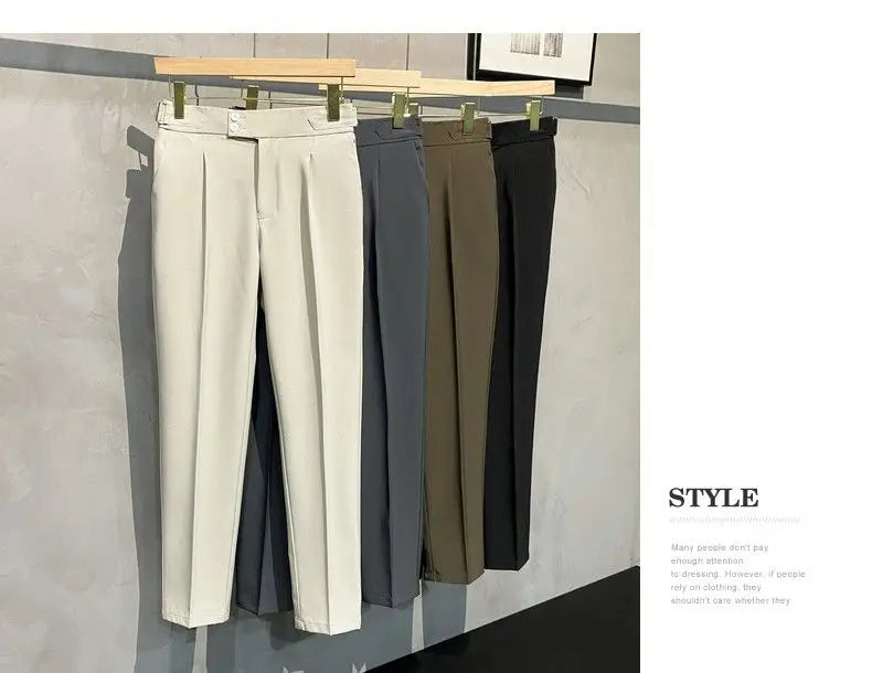 Pants Men Pleated Suit Pants Korean Fashion Ankle Length Streetwear Casual Pants Men Business Wear Trousers 2023 New Brand E84