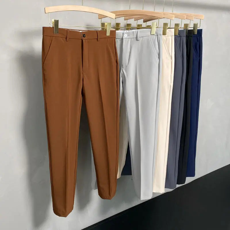 Suit Pants Men Leisure Straight Drape Korean Classic Fashion Business Casual Formal Wear Nine Point Solid Trousers Male H171