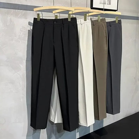 Men's Casual Half-High Waist Slim-Fit Suit Pants Spring Autumn Business No Ironing Required Fashionable Nine-Foot Length