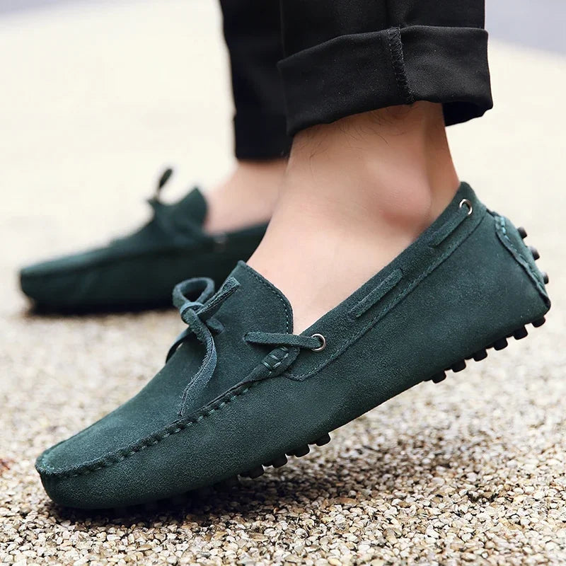 Loafers Men Handmade Leather Shoes Casual Driving Flats Slip-on Moccasins Boat Shoes Plus Size Lace-up lazy bean shoes