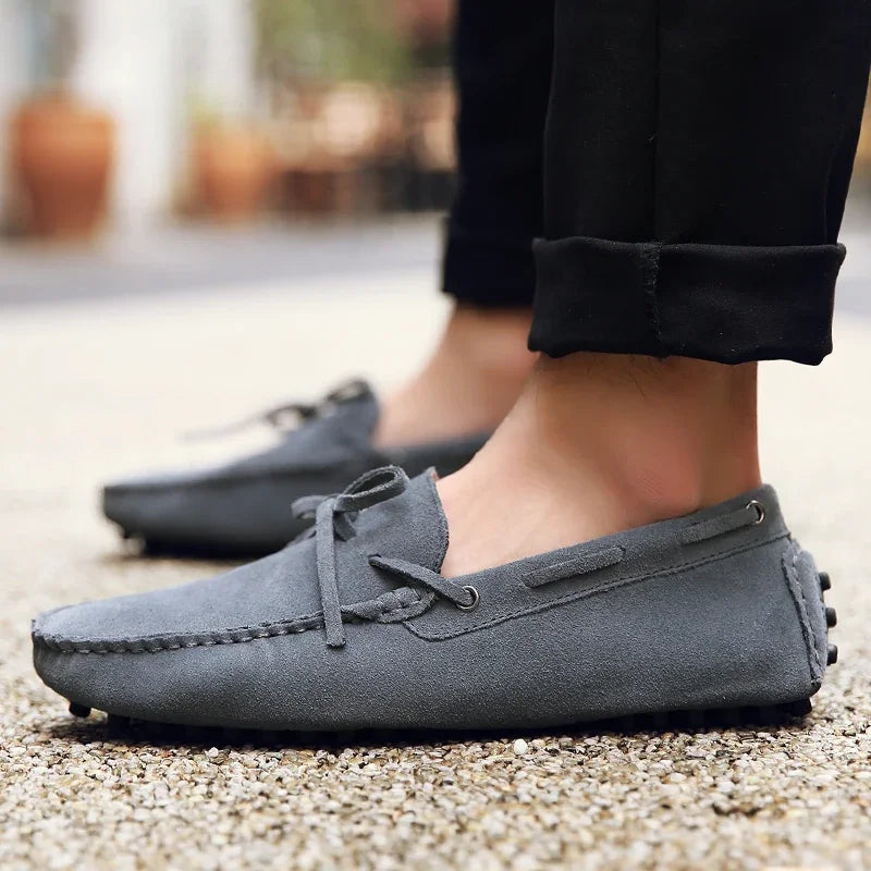 Loafers Men Handmade Leather Shoes Casual Driving Flats Slip-on Moccasins Boat Shoes Plus Size Lace-up lazy bean shoes