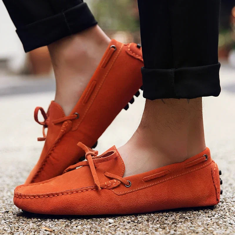 Loafers Men Handmade Leather Shoes Casual Driving Flats Slip-on Moccasins Boat Shoes Plus Size Lace-up lazy bean shoes