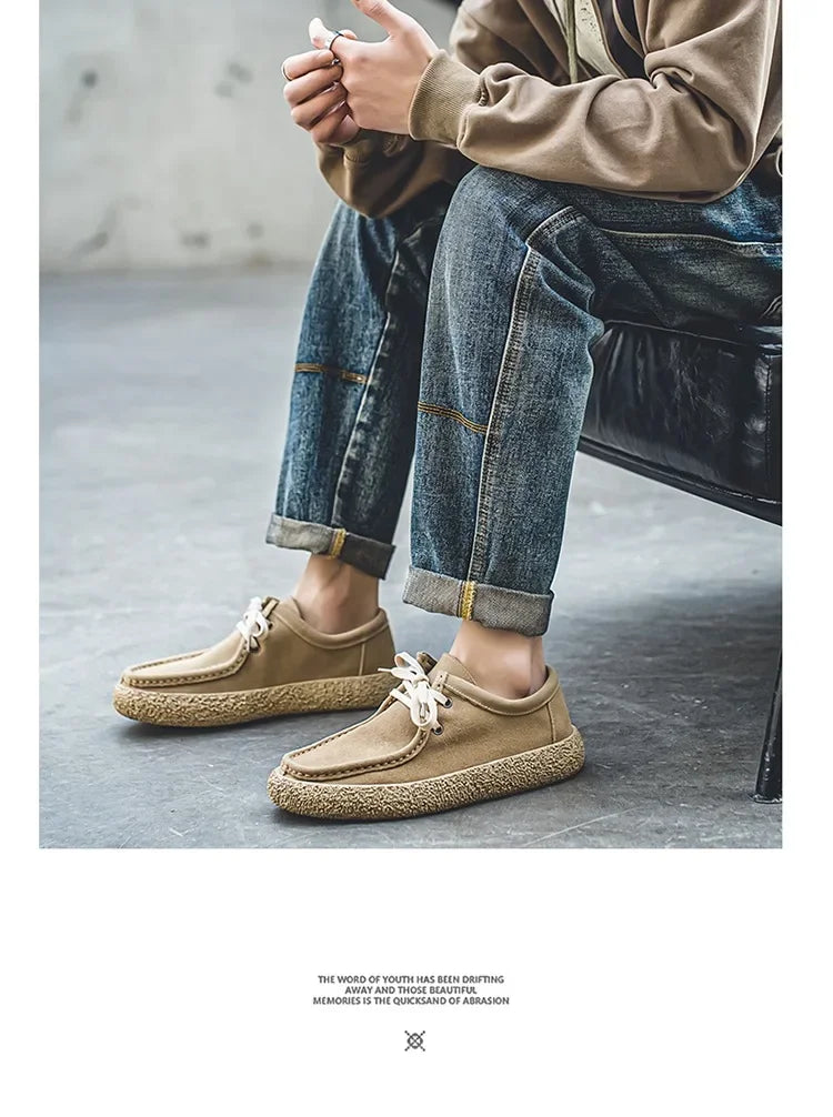 Retro casual men luxury brown suede leather loafers comfor soft sole driving shoes walking sneakers spring autumn moccasin