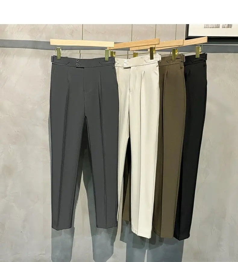 Pants Men Pleated Suit Pants Korean Fashion Ankle Length Streetwear Casual Pants Men Business Wear Trousers 2023 New Brand E84