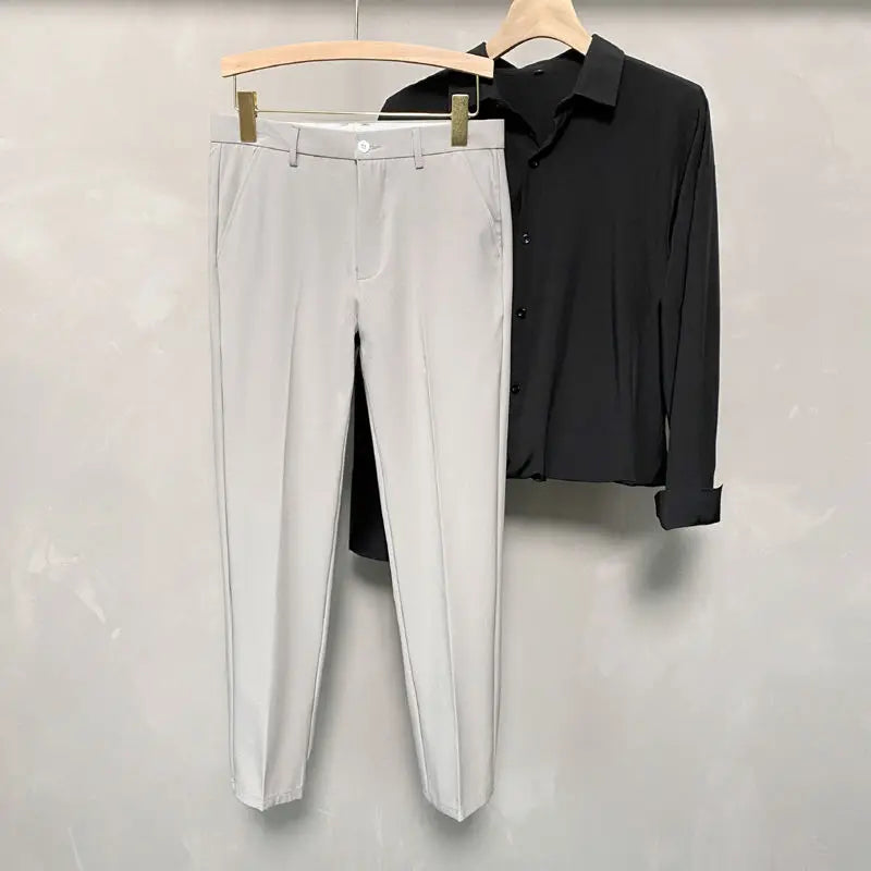 Suit Pants Men Leisure Straight Drape Korean Classic Fashion Business Casual Formal Wear Nine Point Solid Trousers Male H171