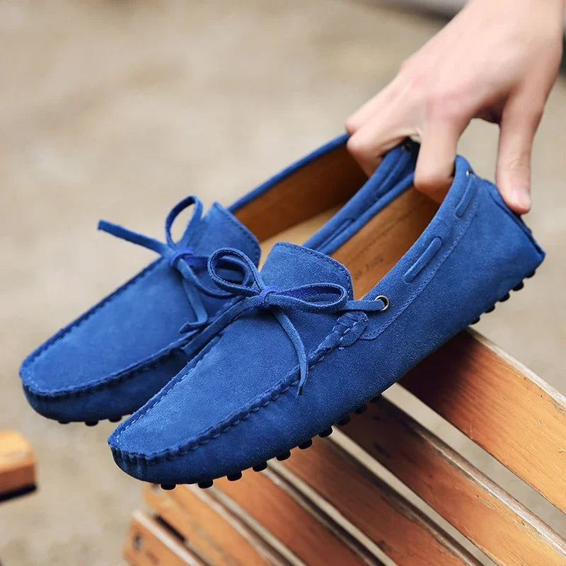 Loafers Men Handmade Leather Shoes Casual Driving Flats Slip-on Moccasins Boat Shoes Plus Size Lace-up lazy bean shoes