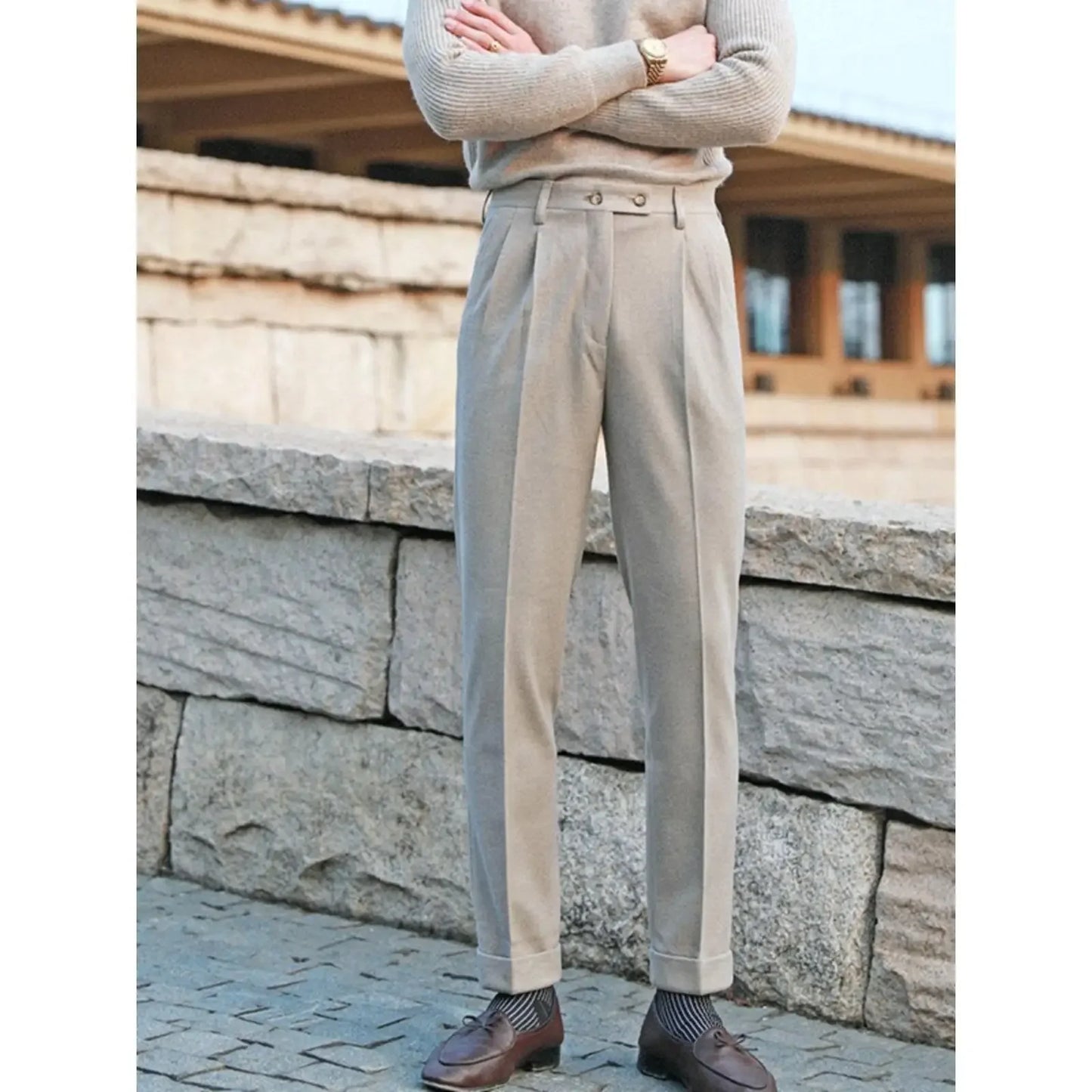 Casual High-Waisted Straight-Leg Woolen Trousers Thick Warm Versatile British Style Autumn Winter New Men's Suit Pants