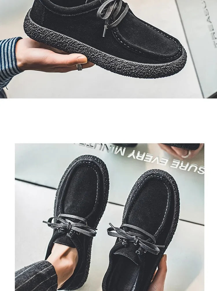 Retro casual men luxury brown suede leather loafers comfor soft sole driving shoes walking sneakers spring autumn moccasin