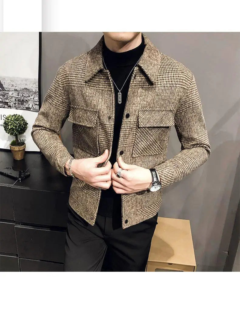 Trendy Autumn and Winter New Men's Jacket Fashionable Jacquard Tweed Style Casual Lapel Closer Fit For Leisure Casual Scenes