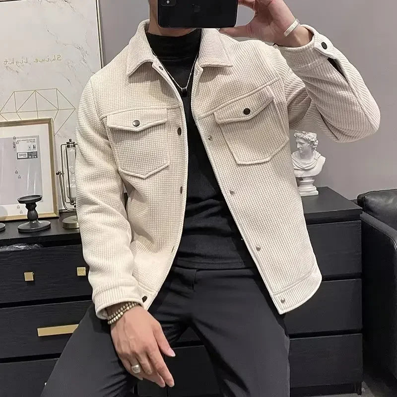 Winter Woolen Jacket For Men Cropped Lapel Autumn/winter New Arrival Trendy Brand Casual Style Men's Lightweight Tweed Jacket