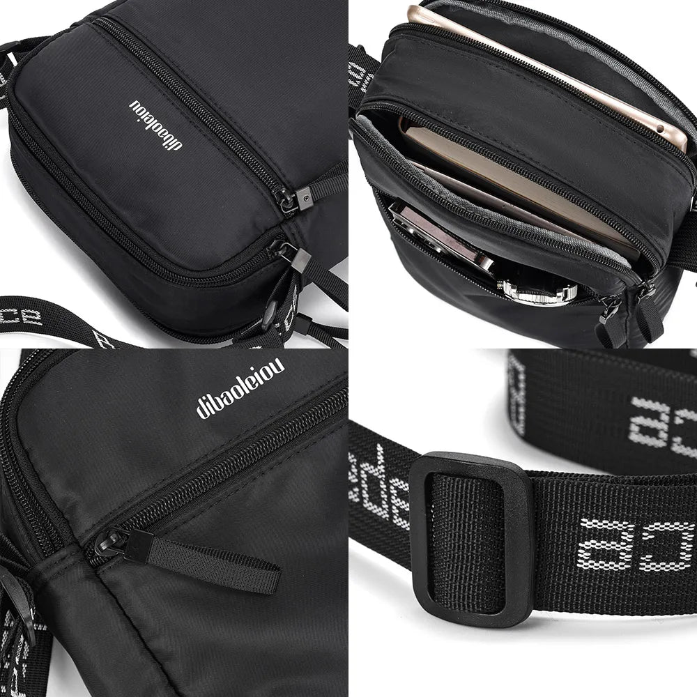 Messenger Sling Bag Men's Fashionable Waterproof Oxford Cloth Zipper Pocket Mobile Phone Bag Travel Men's Crossbody Bag