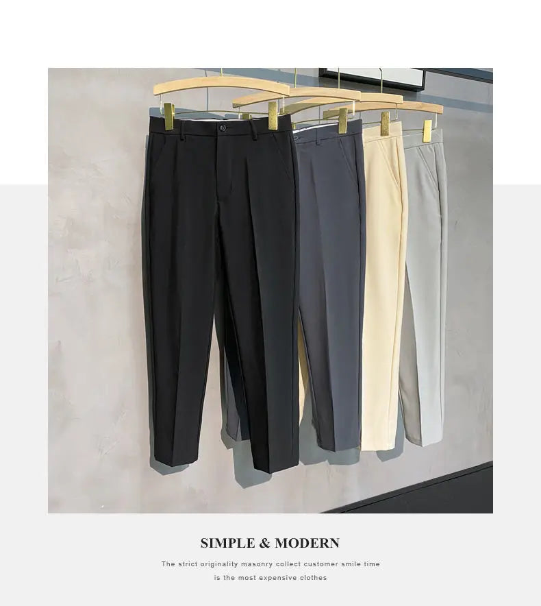 Suit Pants Men Leisure Straight Drape Korean Classic Fashion Business Casual Formal Wear Nine Point Solid Trousers Male H171