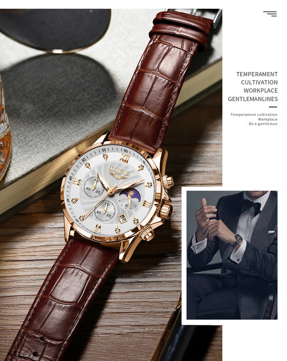 2024 Watches Luxury Men LIGE Brand Fashion Quartz Watches Business Casual Clock Leather Waterproof Mens Wristwatch Reloj Hombre