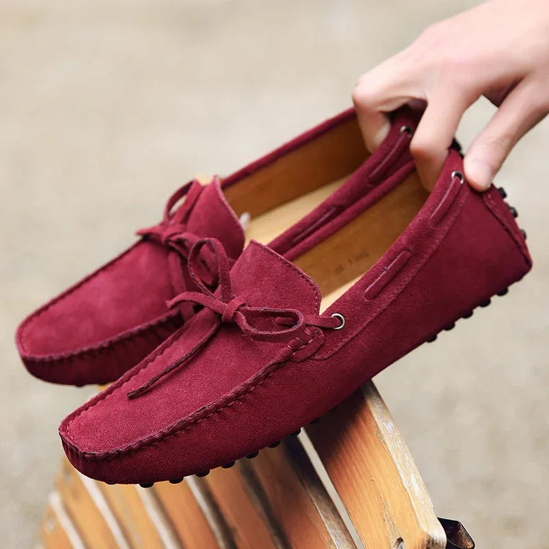 Loafers Men Handmade Leather Shoes Casual Driving Flats Slip-on Moccasins Boat Shoes Plus Size Lace-up lazy bean shoes