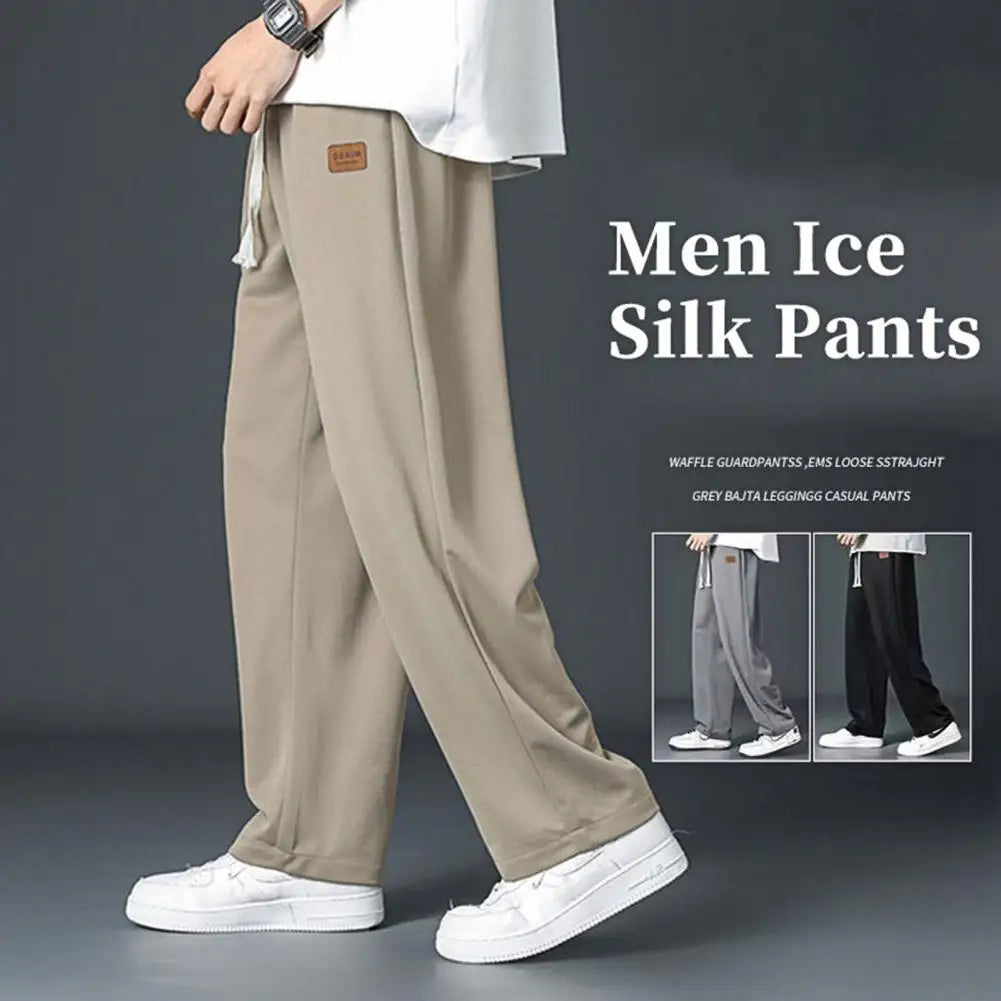 Men Ice Silk Pants Comfortable Men Pants Stylish Men's Wide Leg Sweatpants Breathable Ice Silk Summer Trousers with for Street