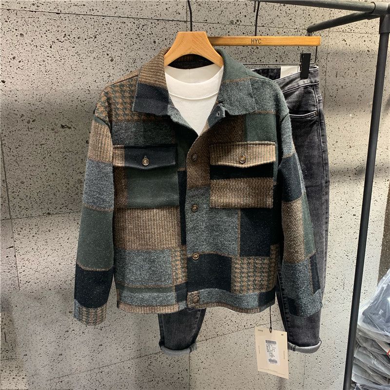 American Casual Patchwork Color Contrast Lapel Jacket Trend Cityboy Fashionable Collage Denim Coat Workwear Versatile Men's Top