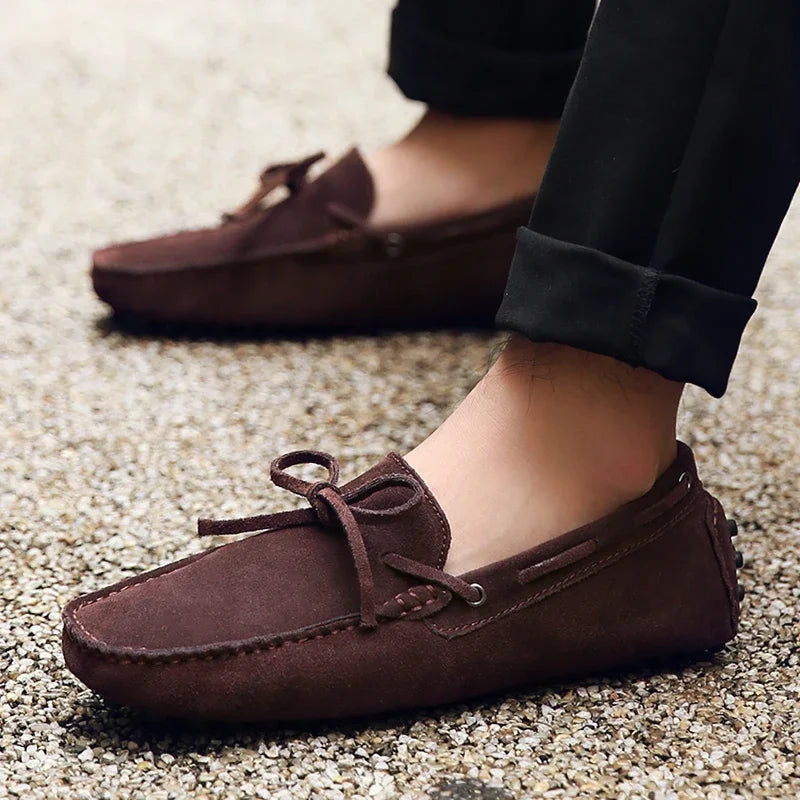 Loafers Men Handmade Leather Shoes Casual Driving Flats Slip-on Moccasins Boat Shoes Plus Size Lace-up lazy bean shoes