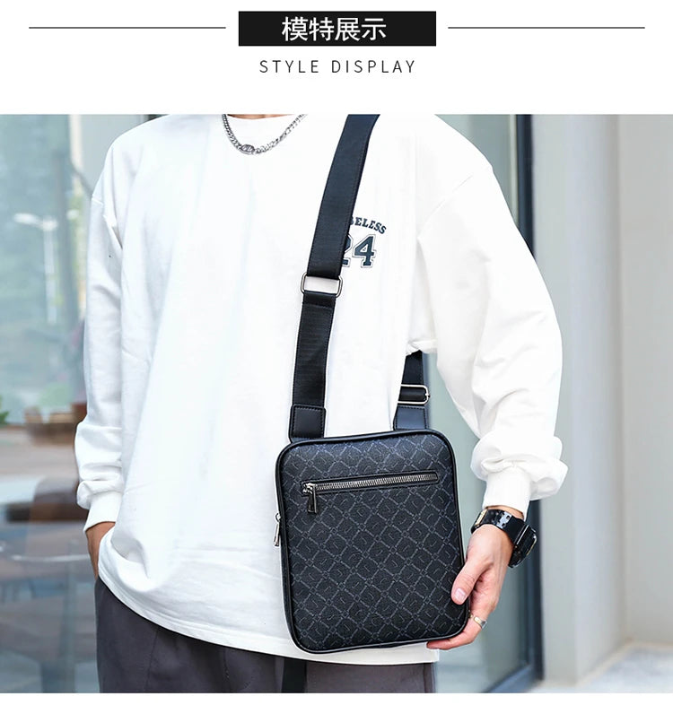 Men's Small Bag Handbag Business Style PU Leather Male Crossbody Bag Phone Bag Vintage Pattern Design Men's Handbag Shoulder Bag