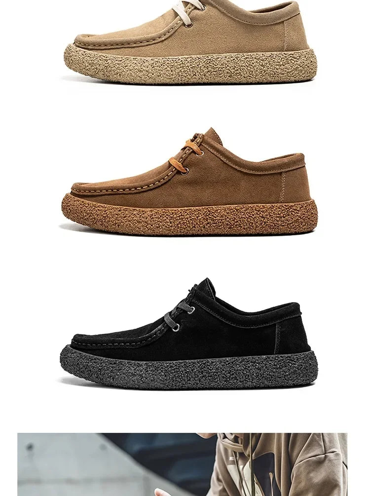 Retro casual men luxury brown suede leather loafers comfor soft sole driving shoes walking sneakers spring autumn moccasin