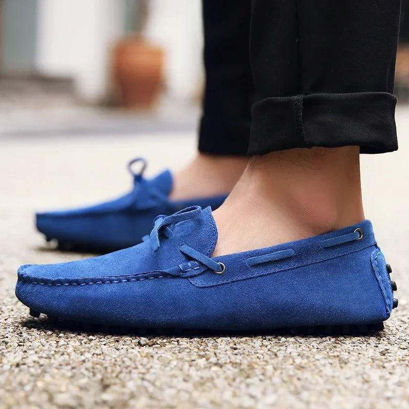 Loafers Men Handmade Leather Shoes Casual Driving Flats Slip-on Moccasins Boat Shoes Plus Size Lace-up lazy bean shoes