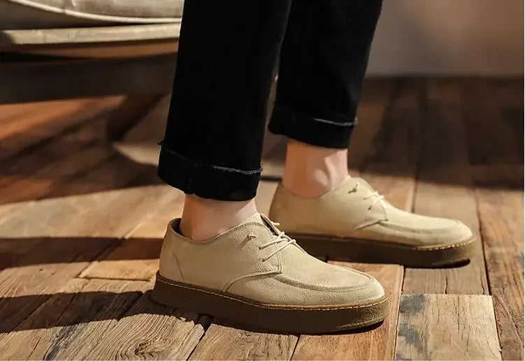 Men's Casual Shoes Cow Suede Genuine Leather Lace-up Mens Comfortable Driving Flats Men Classic Outdoor Sneakers